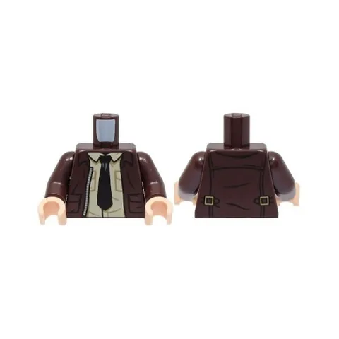 LEGO - Minifig, Torso Open Jacket w/ Pockets & Tan Shirt, Black Tie Pattern