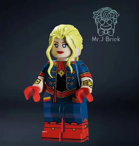 Lego Marvel Comic Mr J Brick Custom Marvel Captain Marvel Pad Printed Minifigure