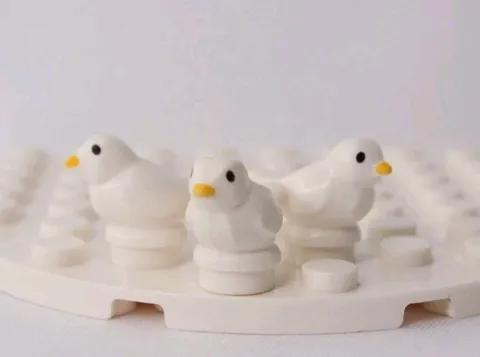 3x Lego Birds Small Baby White Black Eyes Yellow Beak Elves Princess Friends