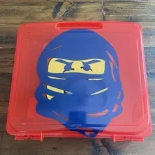 NEW LEGO Hard Transparent Red Plastic 13x12x3 Blue Ninja Custom Storage Case ‘09