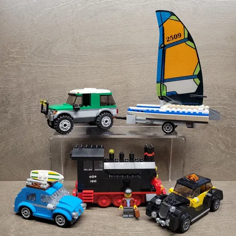 Lego Parts and Pieces Lot - Vintage Taxi VW Bug Beetle Train 4x4 Catamaran Boat