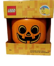 NIB Lego Small 7 in Halloween Pumpkin Jack o' Lantern Storage Head Candy Holder