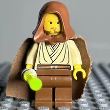 LEGO® Qui-Gon Jinn Minifigure Star Wars Yellow Head Chrome Hilt sw0027 - 3F