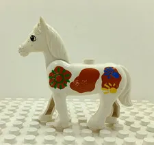 Lego Duplo Horse Indian Pinto (head moves) white/brown vintage damaged