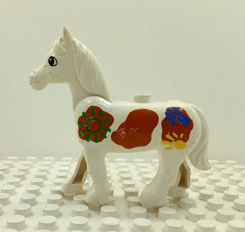 Lego Duplo Horse Indian Pinto (head moves) white/brown vintage damaged
