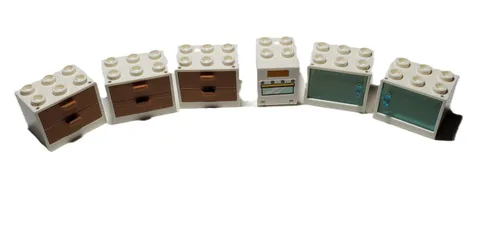 lot Of 6 Lego Minifigure Cabinets 3 Withb Drawers 2 with Clear Doors and 1 Stove