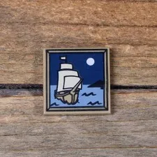 LEGO Dark Tan Tile 2 x 2 with Sailing Ship and Moon Pattern 3068pb0408