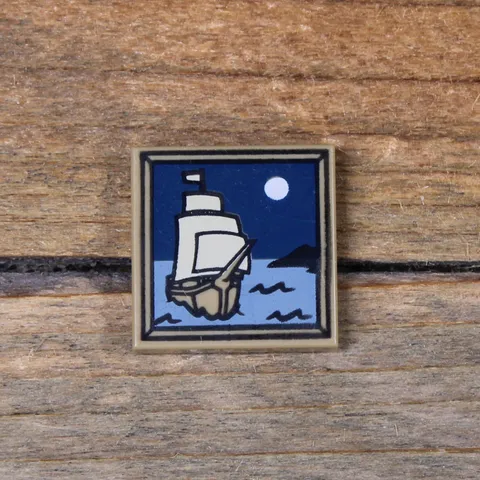 LEGO Dark Tan Tile 2 x 2 with Sailing Ship and Moon Pattern 3068pb0408