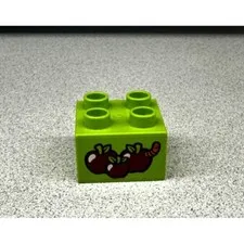 LEGO Duplo Lime Green Block 2 x 2 With 3 Apples and Worm Replacement