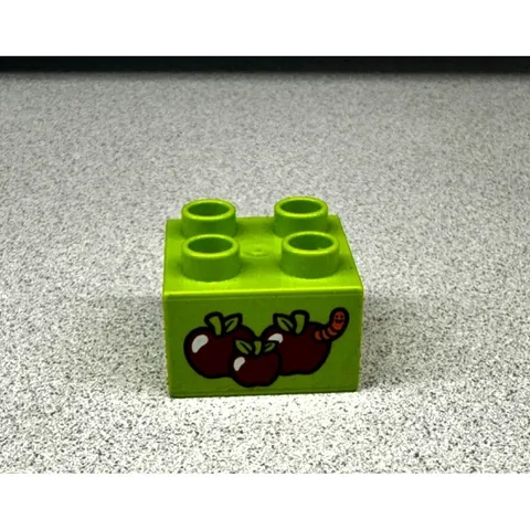 LEGO Duplo Lime Green Block 2 x 2 With 3 Apples and Worm Replacement