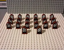 LEGO 1x2x2 2/3 rounded-top window. Reddish Brown. Black Lattice. Lot Of 20