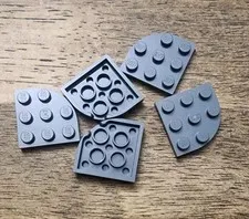 LEGO Dark Bluish Gray Plate, Round Corner 3 x 3. QTY 5. Part No. 30357.