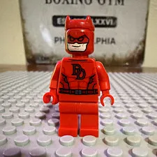 LEGO Daredevil Minifigure Red Superhero with Horned Mask "DD" Chest Logo