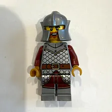 LEGO Castle Medieval Knight Minifigure Gray Helmet Beard Chainmail Print