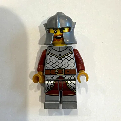 LEGO Castle Medieval Knight Minifigure Gray Helmet Beard Chainmail Print