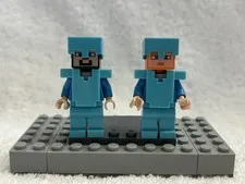 LEGO Minecraft Steve and Alex in Full Diamond Armor Minifigures 