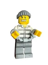 LEGO Police - Jail Prisoner - Prison Stripes, Stubble & Knit Cap - Mini Figure