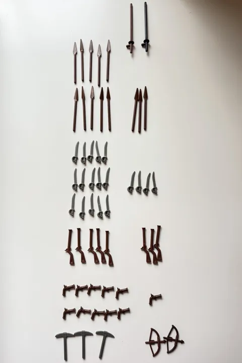LEGO Minifigure Weapon Accessory Lot Swords Spears Bows Guns Axes Brown Gray