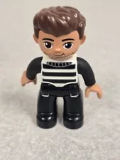 Lego Duplo Figure Robber Jail Criminal Boy Man Inmate Convict Criminal Free Ship