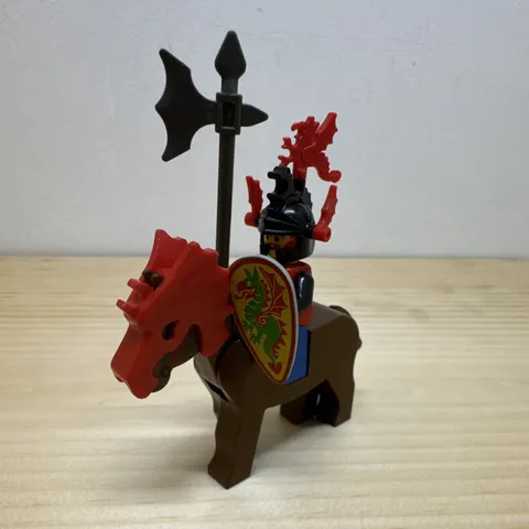 LEGO Castle Knight Minifigure w/ Brown Horse, Dragon Helmet & Red Plume