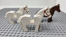 LEGO Classic Horses Lot Brown & 2 White Vintage Western Castle Horse 