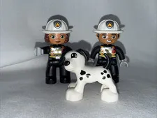 Lego Duplo Firefighter Lot With Dalmatian Dog Toy Figures Woman and man firemen