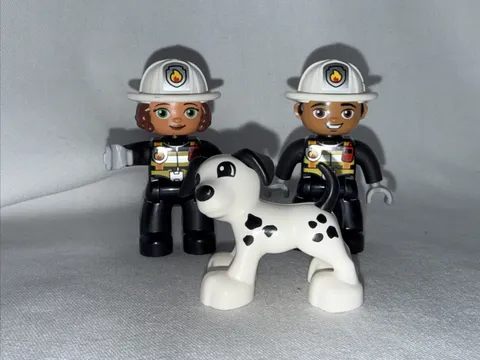 Lego Duplo Firefighter Lot With Dalmatian Dog Toy Figures Woman and man firemen