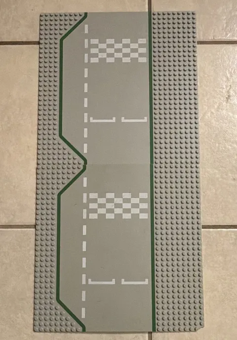 LEGO Road Plate Gray Straight Road Baseplate Green Border White Dashed, 1pc