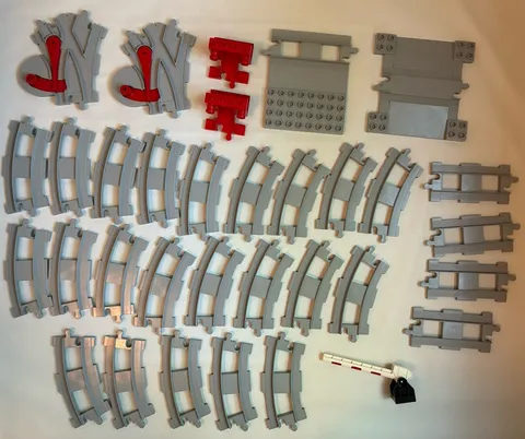 LEGO Duplo Train Track Lt Gray 33 pc Curve Straight Base Crossing Arm End Switch