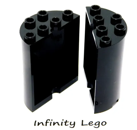 2 LEGO Black Half Cylinder 2 x 4 x 4 Round Panel (6259 6218 20430)