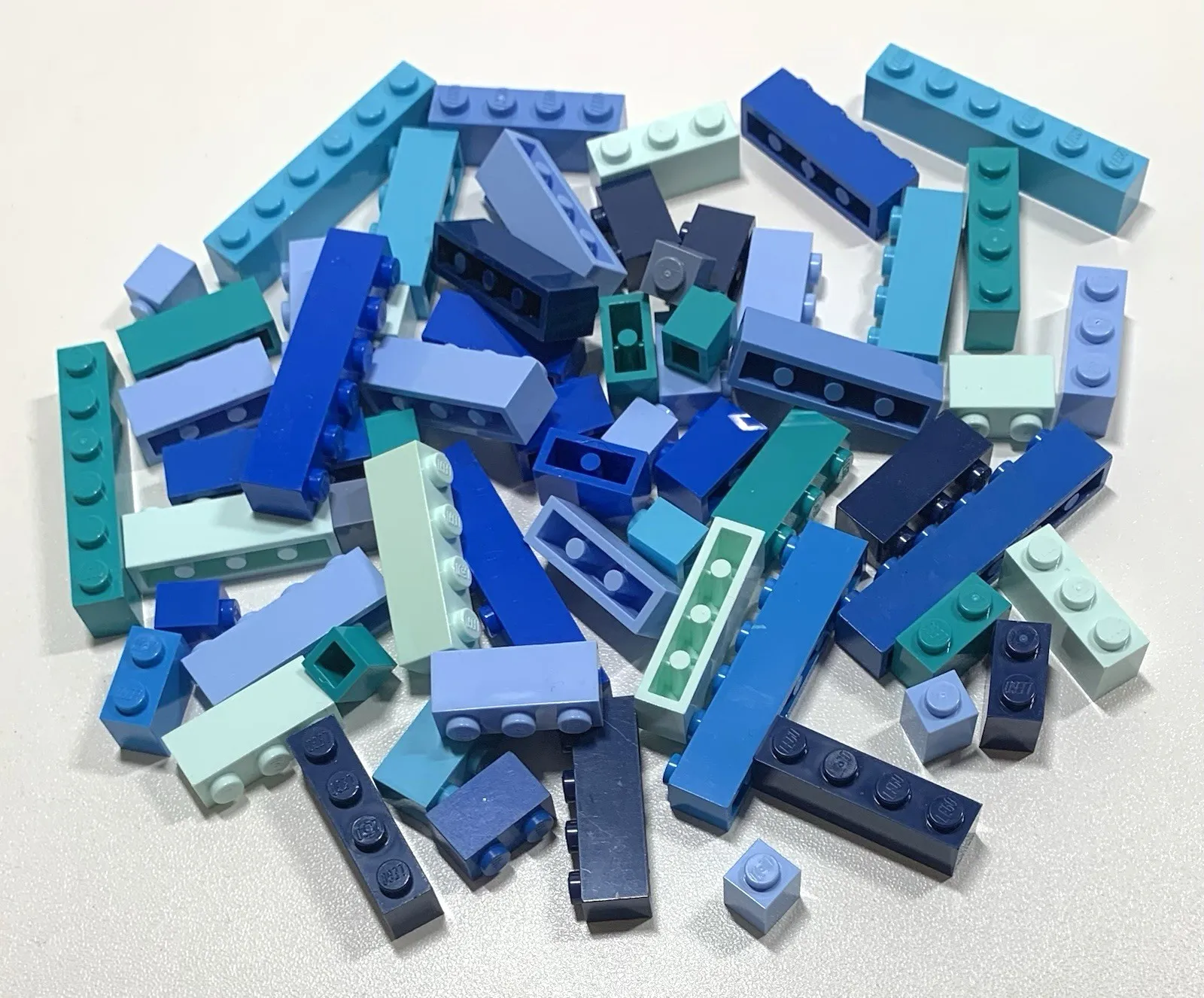 Lego Blue BRICKS BLOCKS ONLY 60pc Bulk Lot 1x6 1x4 1x3 1x2 1x1 Building Ocean