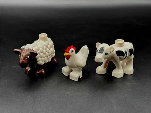 Lego Lot of 3 Duplo Black Spotted Baby Cow, Sheep and Chicken Animal Figures