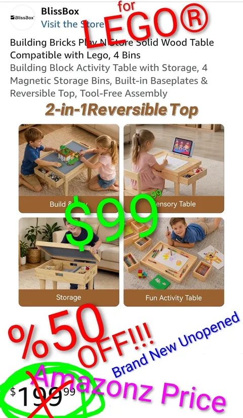 Play N Store Wood 2-in-1 Table for Lego🔥 LEGO Table⭐Building Block Table  BNIB