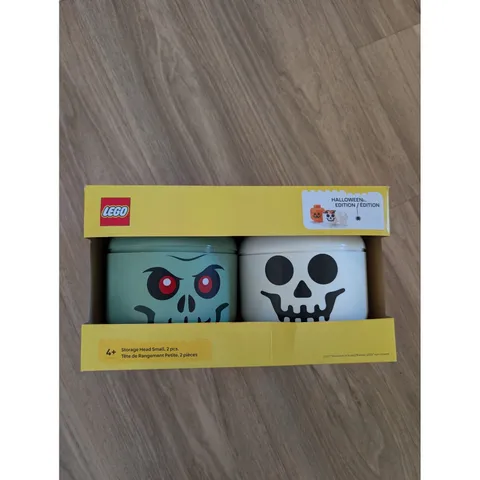LEGO Halloween Small Storage Head Skeleton Zombie Stackable Organizer Bin 2 Pack