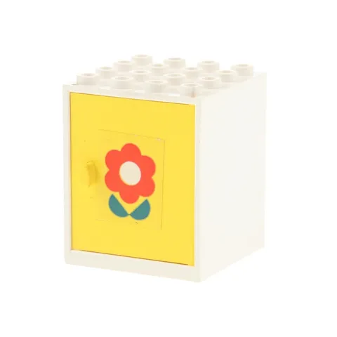 1x LEGO Homemaker Cabinet 4x4x4 White Door Left Yellow Flower 837 838