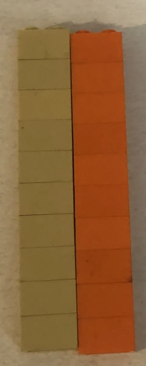 Lego 1x2 Brick Bricks Lot Of 20 Toy Toys Pieces Parts 2 Pegs Tan And Orange