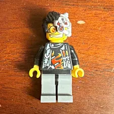 LEGO Minifigure Black Jacket/Torso Gray Legs Black Hair Cyborg Headgear