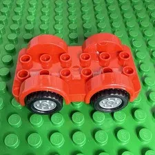 Lego Duplo Vehicle Red Car Base 2 x 6 Black Tires Silver Wheels Fixed Axles