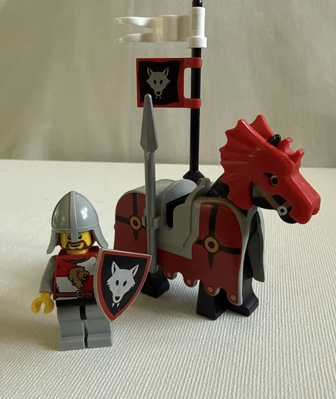 LEGO Castle Vintage Horse with red barding and helmet Rider with shield more