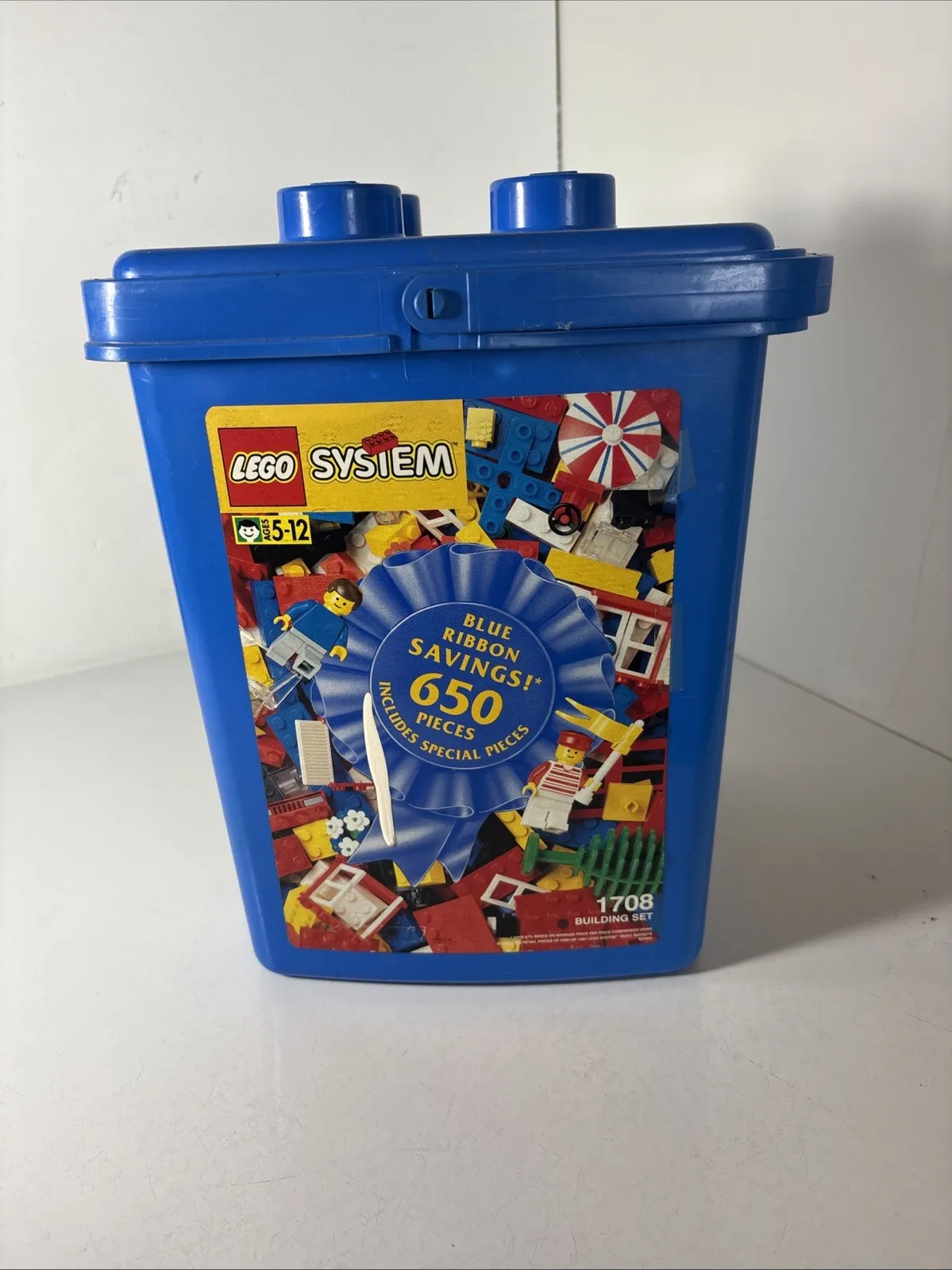 Vintage 1994 LEGO System #1708 Blue PLASTIC STORAGE BUCKET CONTAINER - EMPTY