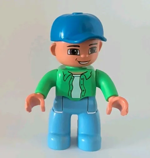 Lego Duplo Male Figure Blue Hat, Green Shirt, Light Blue Pants 2.5"Tall