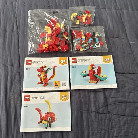 LEGO Red Dragon 31145 Creators 3 in 1 149 pieces Bird Fish New NO BOX and Manual