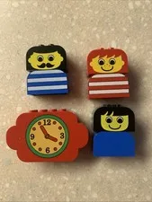Lot of 4 Vintage LEGO Printed Bricks Face Stripes Clock Large People