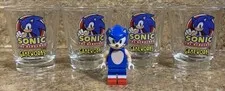 LEGO Sonic The Hedgehog Minifigure Grin To Left And 4 Game Works Shot Glasses