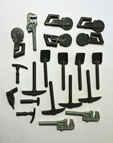 LEGO Minifigure Tool & Accessory Lot Pickaxe Shovel Hammer Black Gray