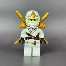 LEGO Minifigure Zane ZX njo0031 Ninjago White Ninja Gold Armor Swords