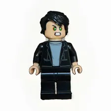 LEGO Minifigure Black Jacket Gray Shirt Black Pants Black Hair (2 Faces)