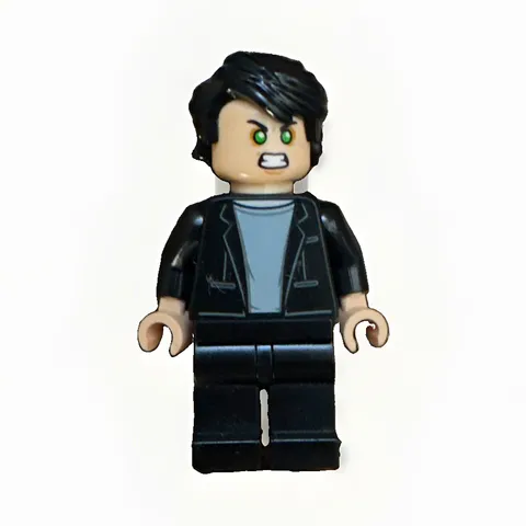 LEGO Minifigure Black Jacket Gray Shirt Black Pants Black Hair (2 Faces)