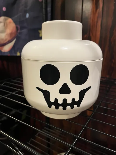 LEGO Minifigure Head Skull Face Storage Container w/ Lid White/Black Stackable