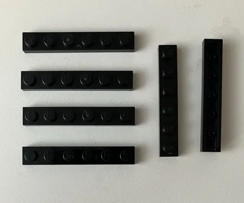LEGO 6x NEW Pieces Plate 1x6 BLACK #3666